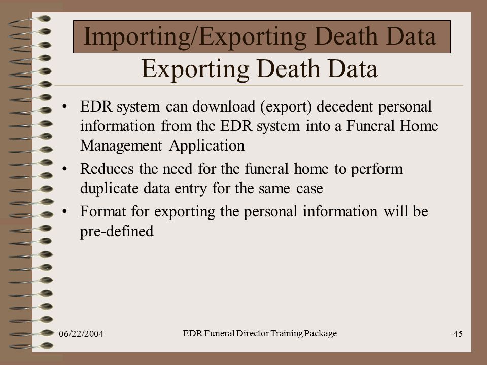 Importing/Exporting Death Data Exporting Death Data
