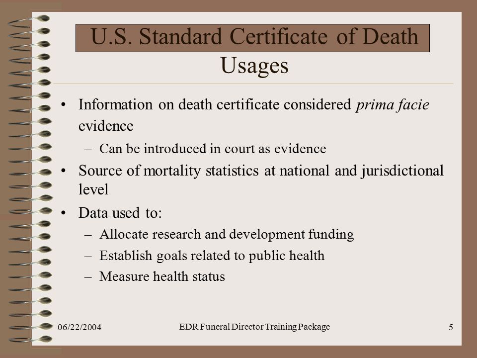 U.S. Standard Certificate of Death Usages