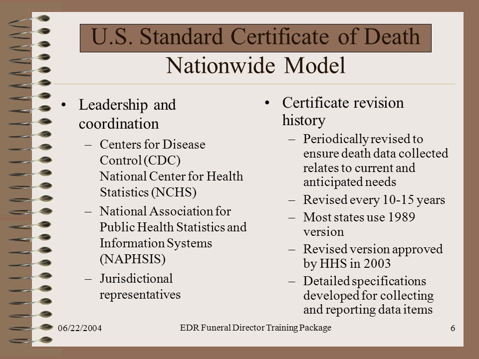 U.S. Standard Certificate of Death Nationwide Model