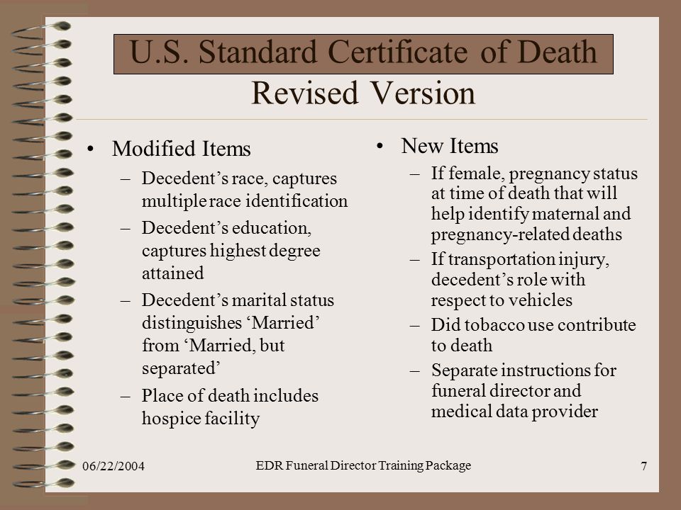 U.S. Standard Certificate of Death Revised Version