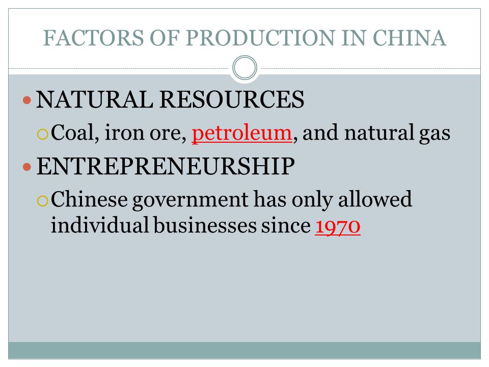 FACTORS OF PRODUCTION IN CHINA