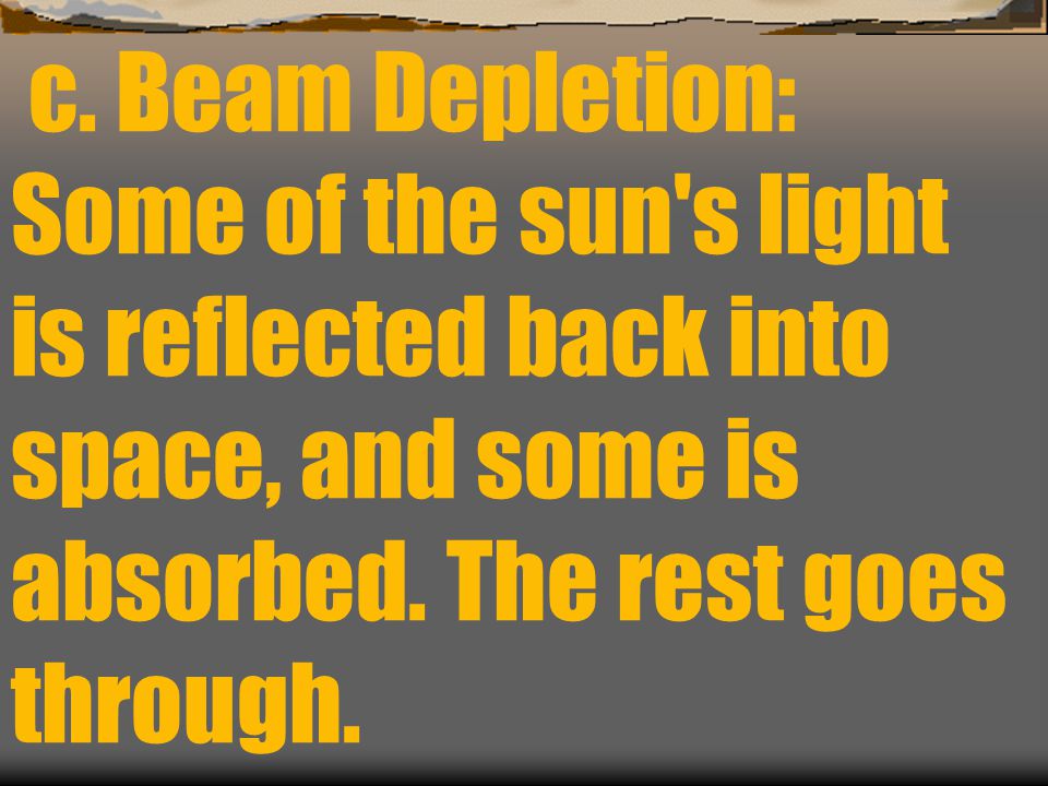 c. Beam Depletion: Some of the sun s light is reflected back into space, and some is absorbed.