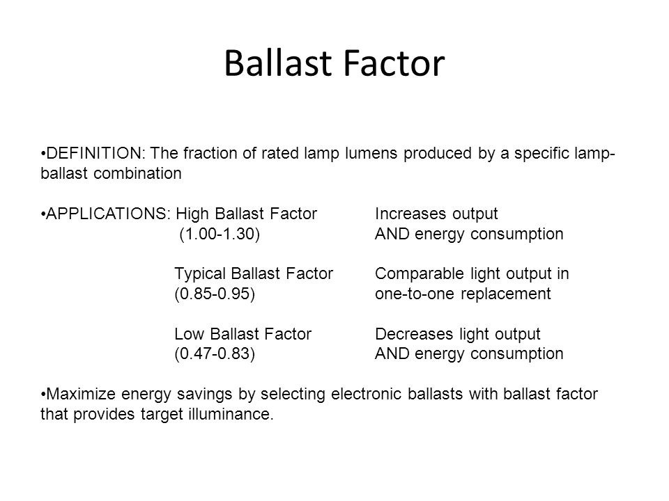 Ballast Factor Chart