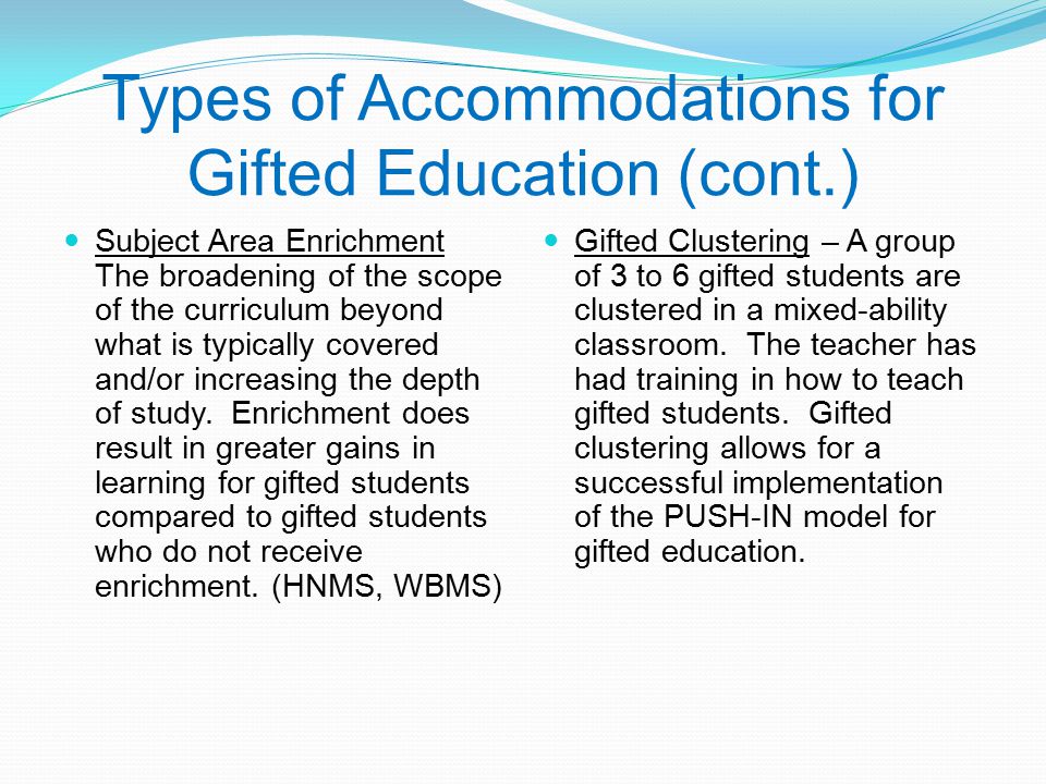 Types Of Accommodations For Gifted Education Cont