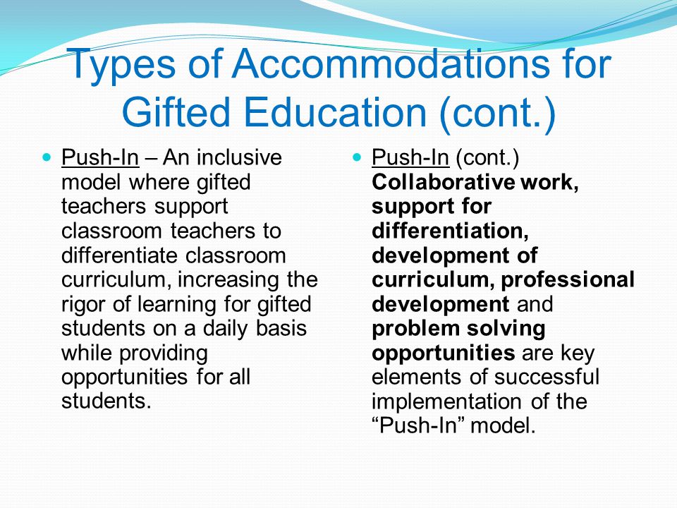 Types Of Accommodations For Gifted Education Cont