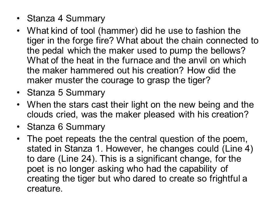 summary of the tiger by william blake
