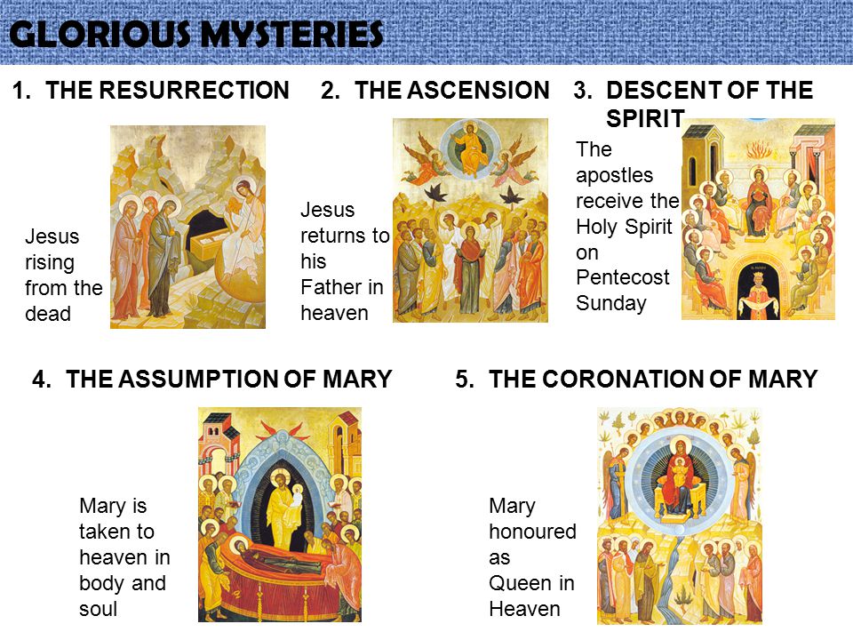 GLORIOUS MYSTERIES 1. THE RESURRECTION 2. THE ASCENSION