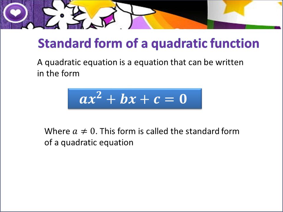 Standard form of a quadratic function