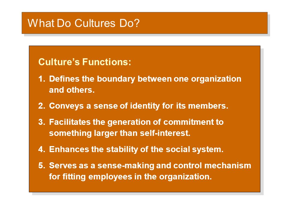 What Do Cultures Do Culture as a Liability: Barrier to change