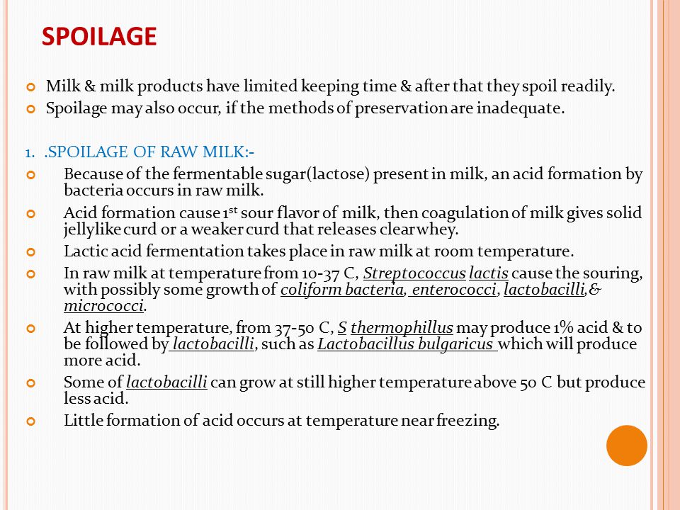 SPOILAGE Milk & milk products have limited keeping time & after that they spoil readily.