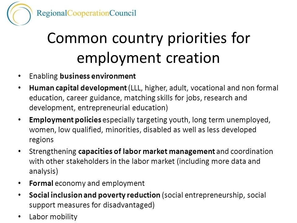 Common country priorities for employment creation