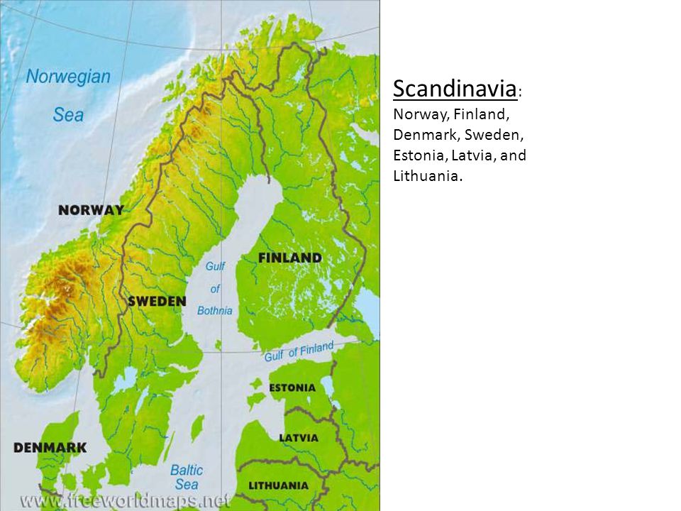 Scandinavia: Norway, Finland, Denmark, Sweden, Estonia, Latvia, and Lithuania.