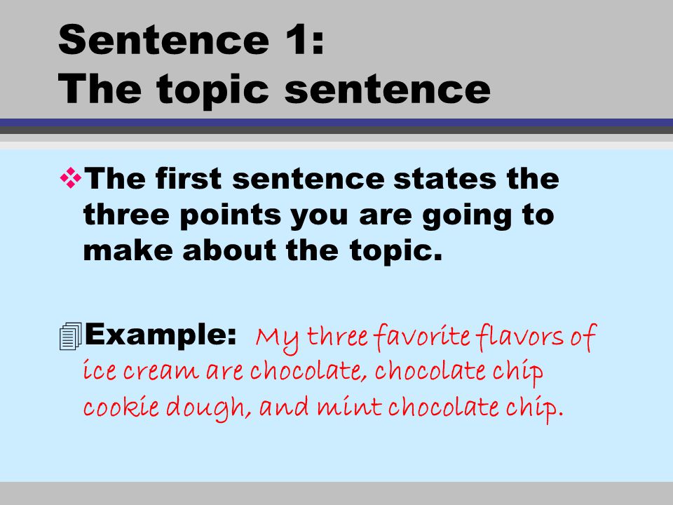 Sentence 1: The topic sentence