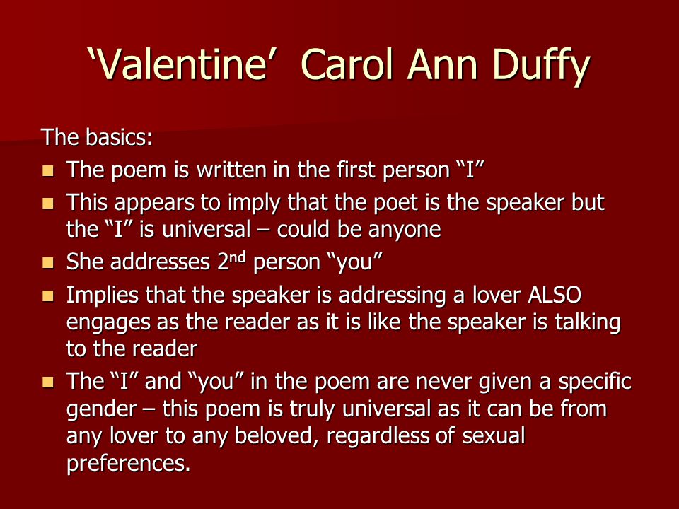 Valentine' Carol Ann Duffy. - ppt video online download