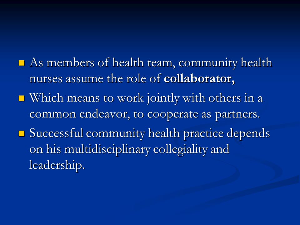 Roles and responsibilities of community health nursing personnel