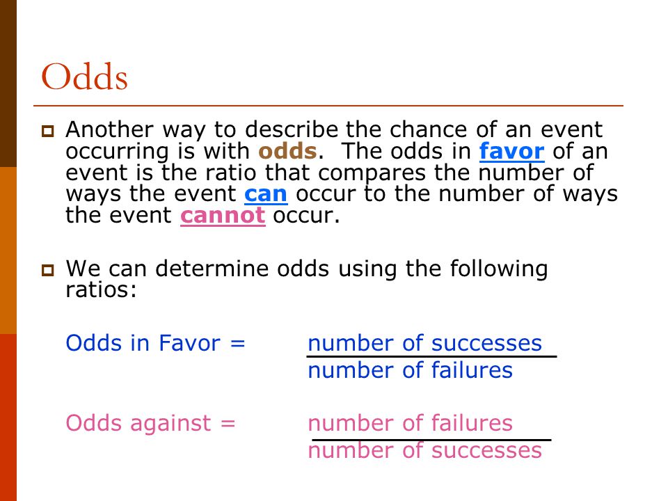 Algebra 1 Ch 2 8 Probability Odds Ppt Video Online Download