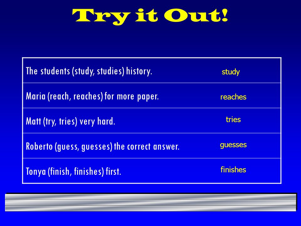 Try it Out! The students (study, studies) history.
