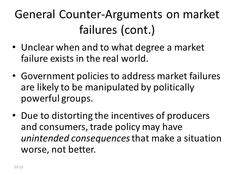 General Counter-Arguments on market failures (cont.)