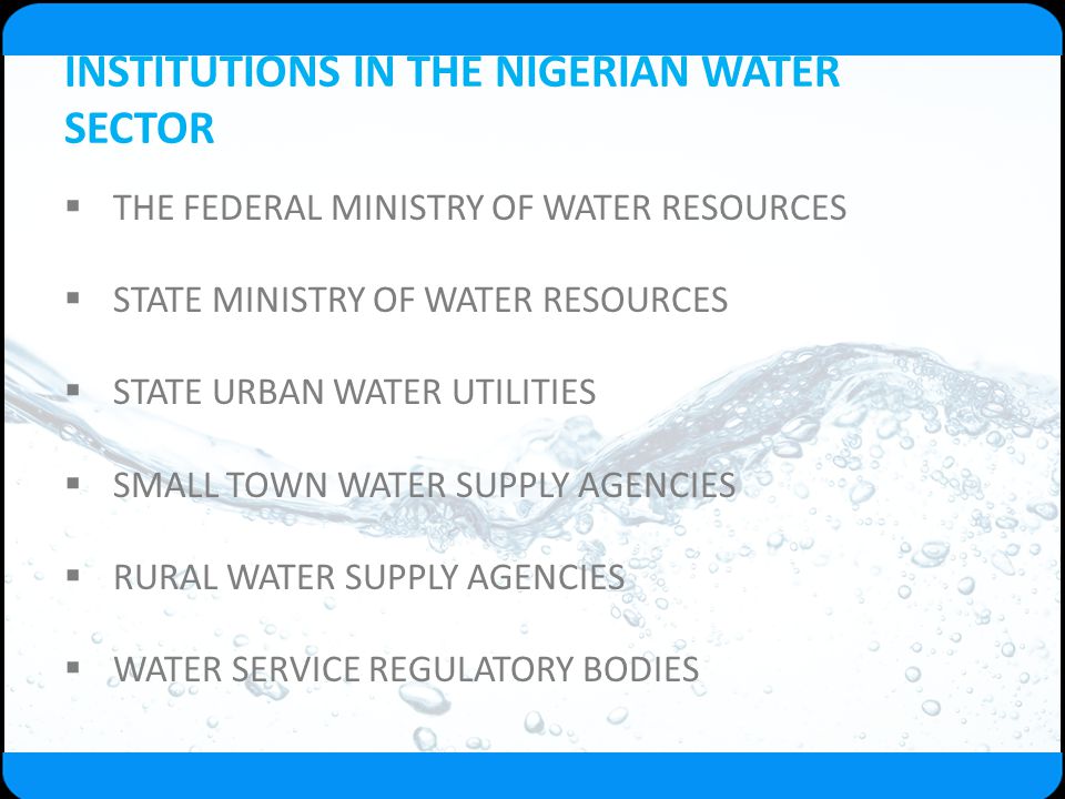 INSTITUTIONS IN THE NIGERIAN WATER SECTOR