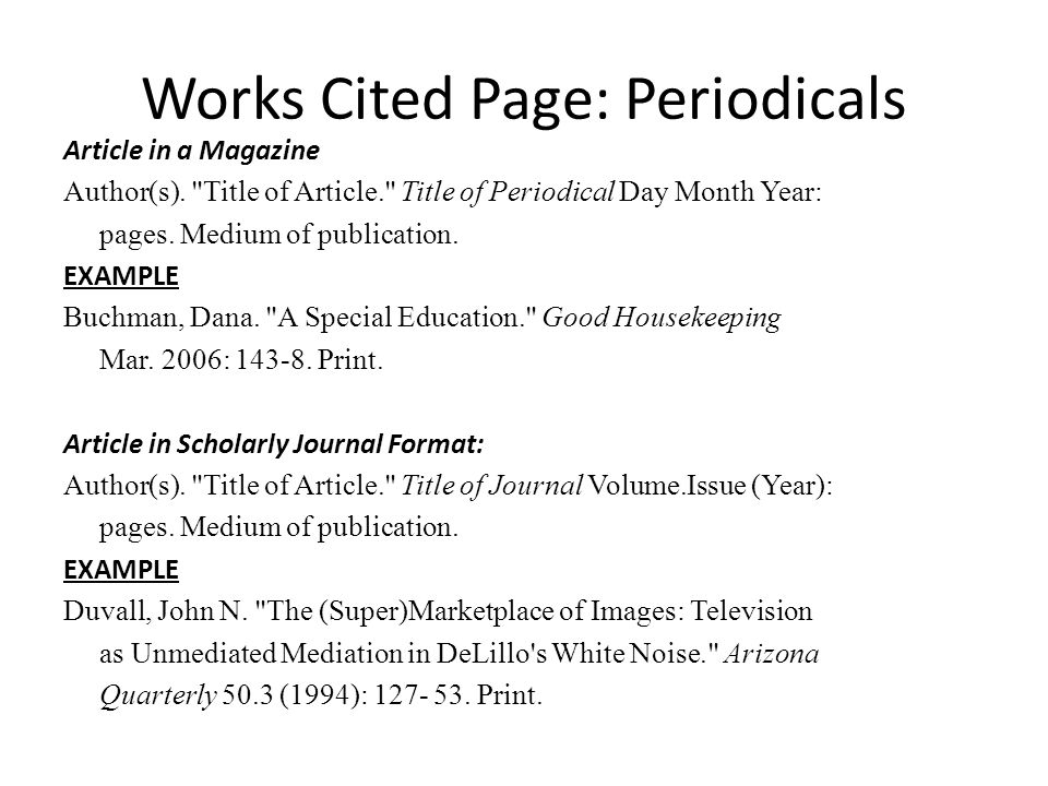 Works Cited Page: Periodicals