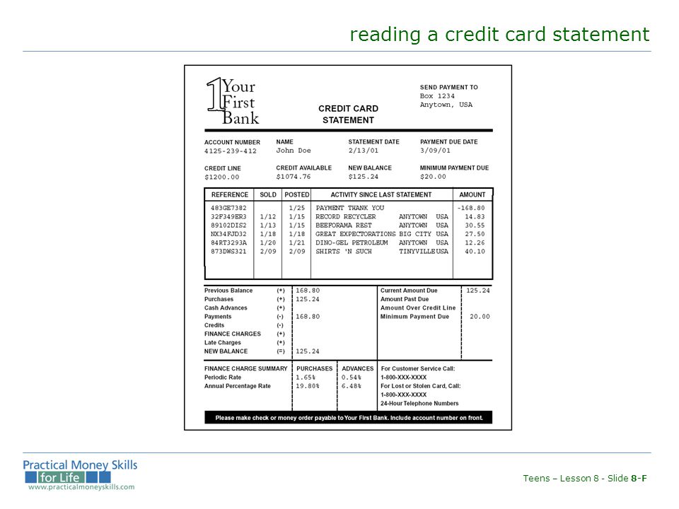 reading a credit card statement