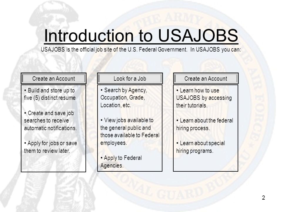 Introduction to USAJOBS USAJOBS is the official job site of the U. S
