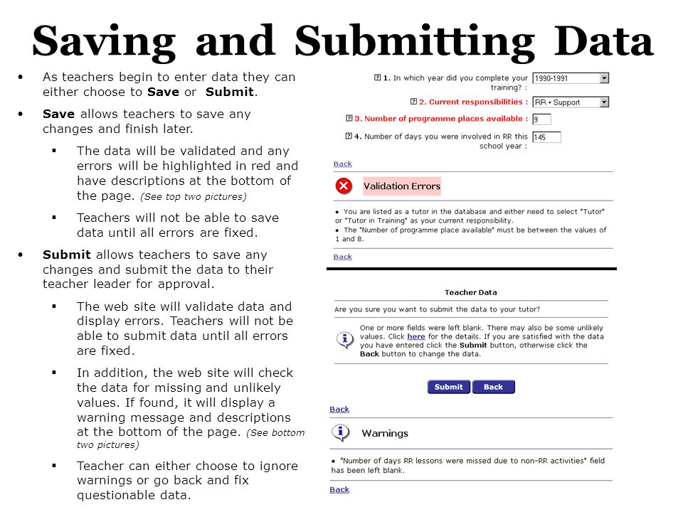 Saving and Submitting Data