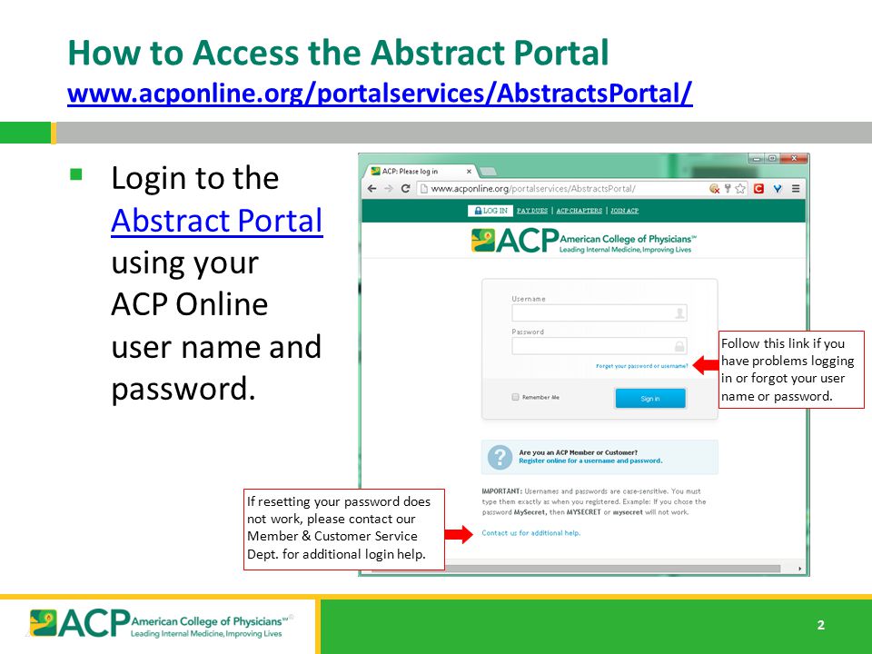 How to Access the Abstract Portal www. acponline