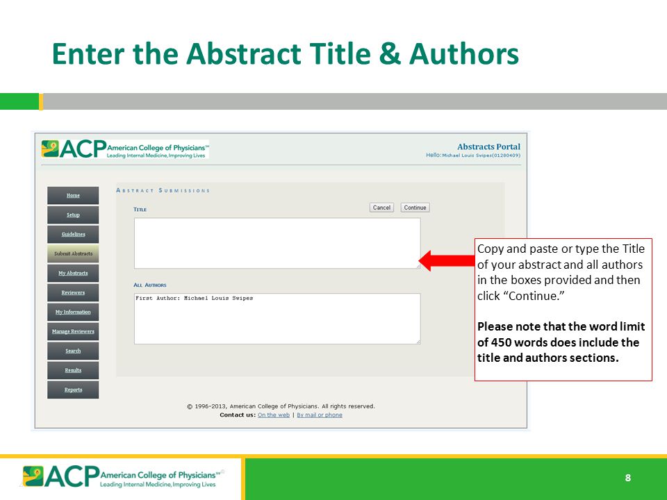 Enter the Abstract Title & Authors