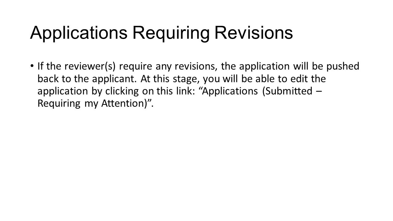 Applications Requiring Revisions