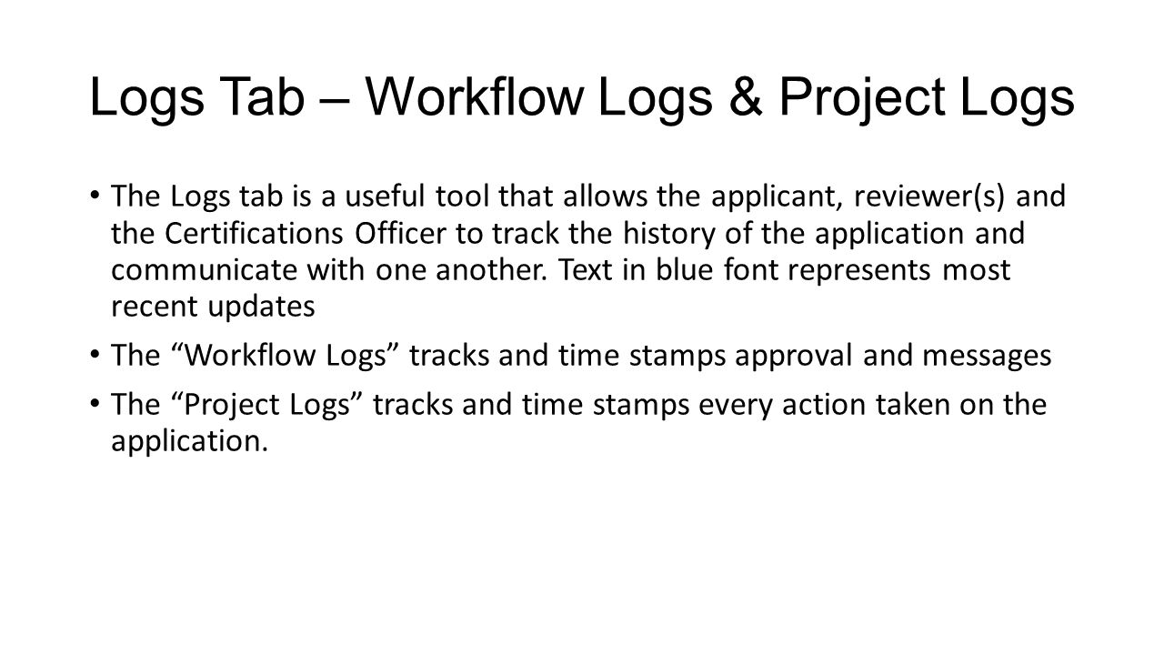 Logs Tab – Workflow Logs & Project Logs