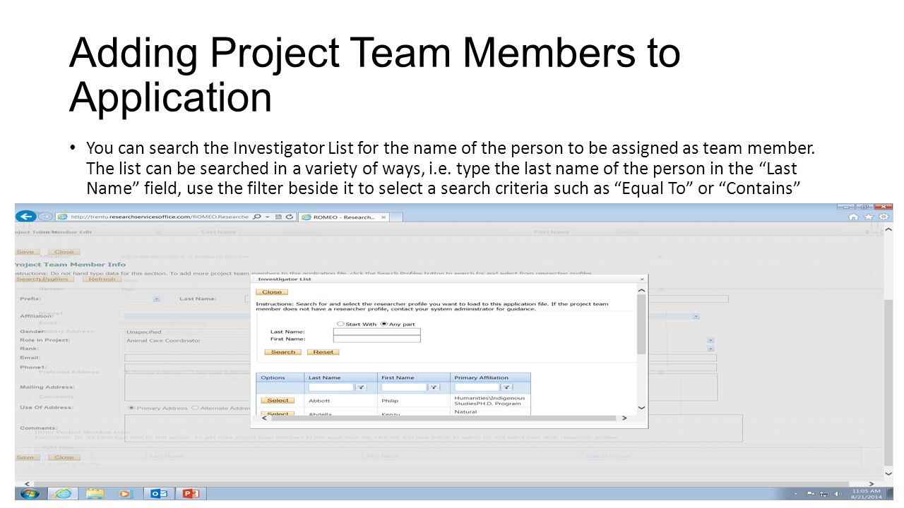 Adding Project Team Members to Application