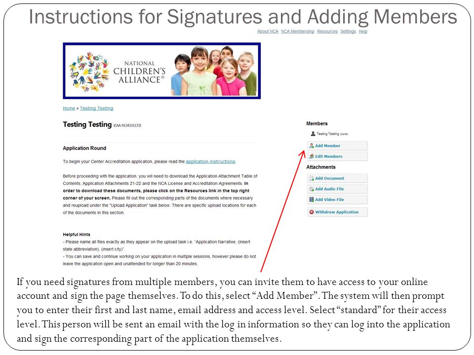 Instructions for Signatures and Adding Members