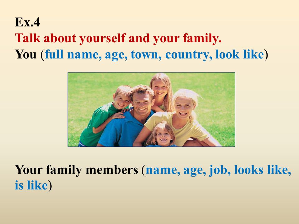 Ex. 4 Talk about yourself and your family