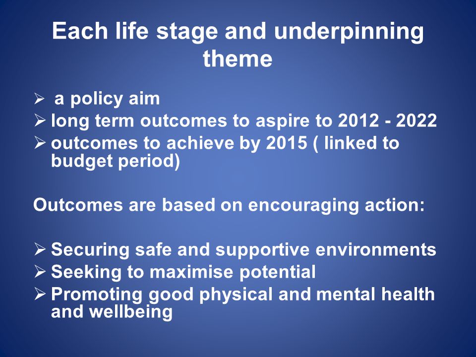 Each life stage and underpinning theme