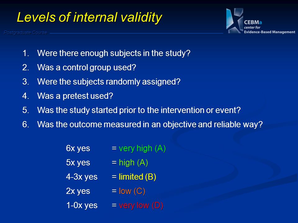 Levels of internal validity