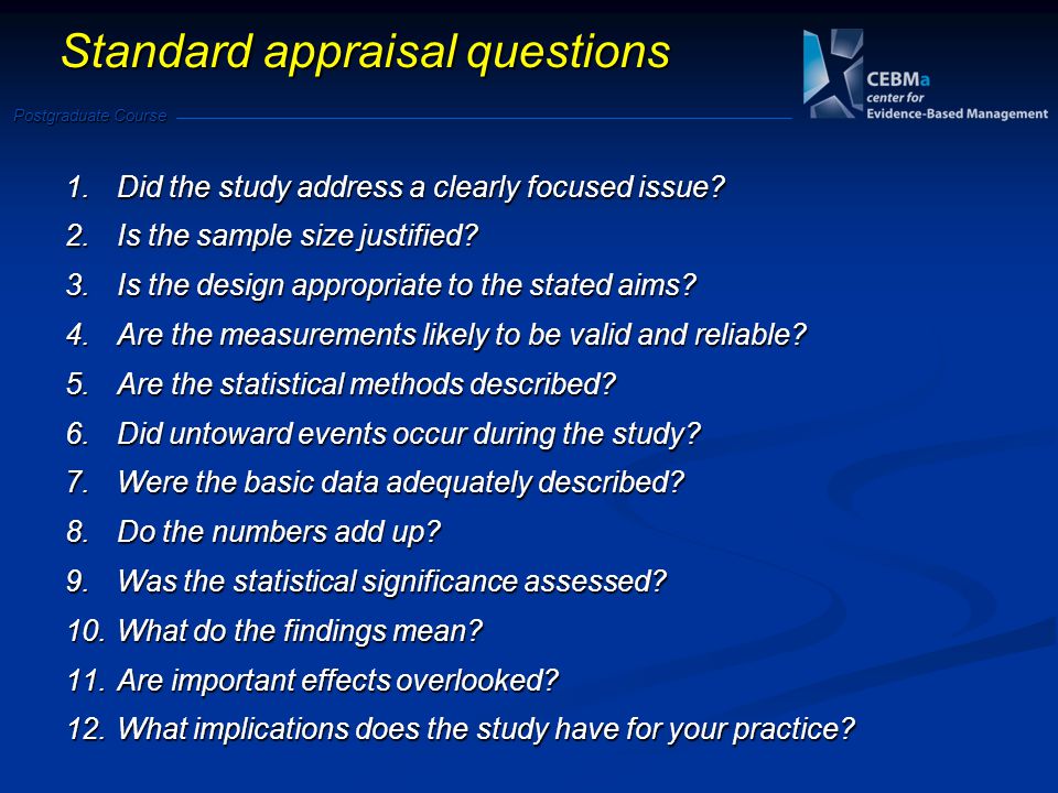 Standard appraisal questions