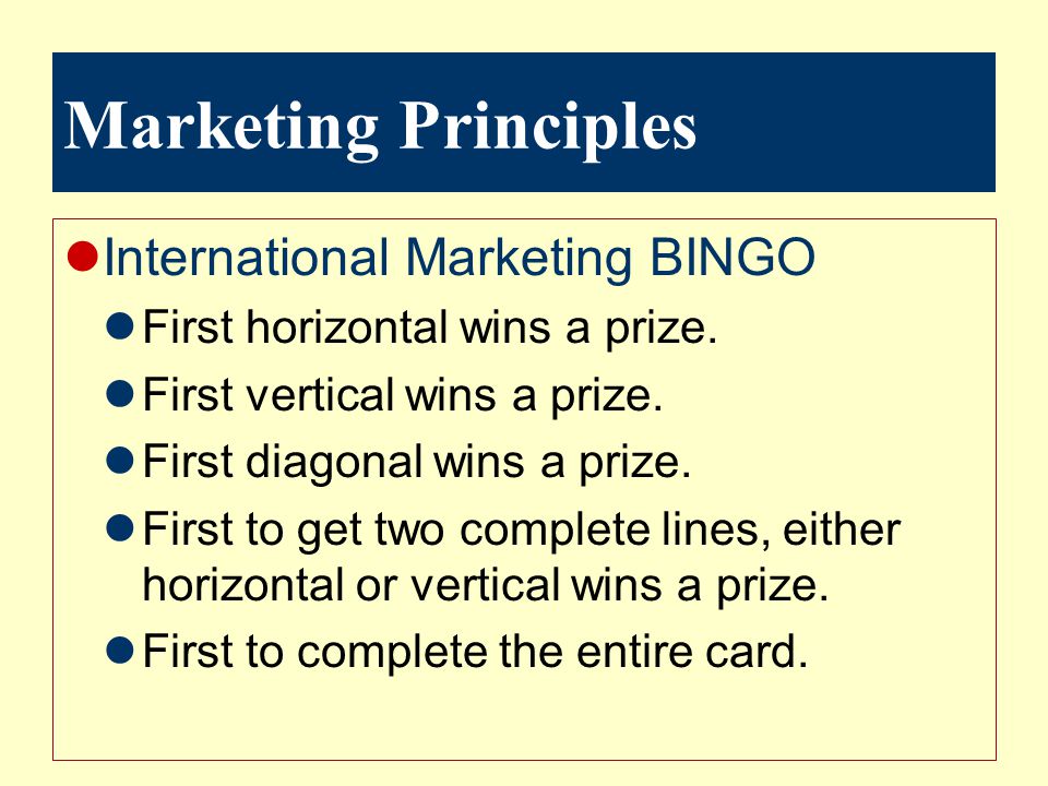 Marketing Principles International Marketing BINGO