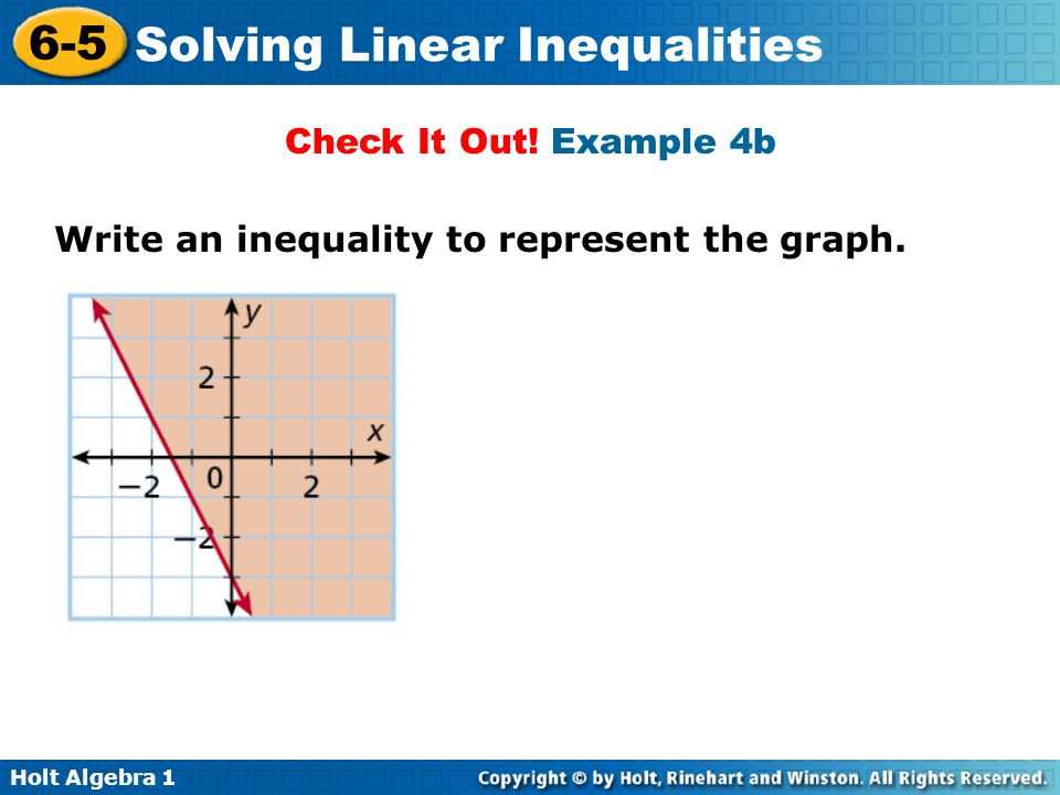 Check It Out! Example 4b Write an inequality to represent the graph.