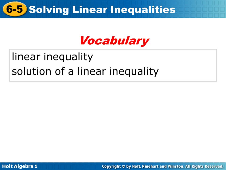 Vocabulary linear inequality solution of a linear inequality