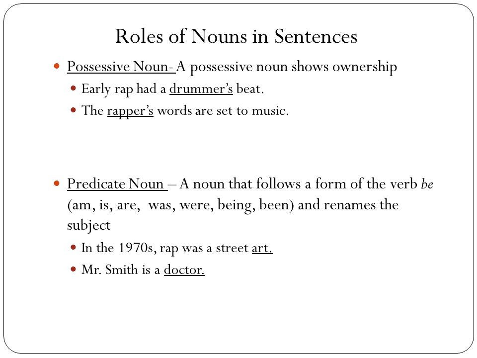 Roles of Nouns in Sentences