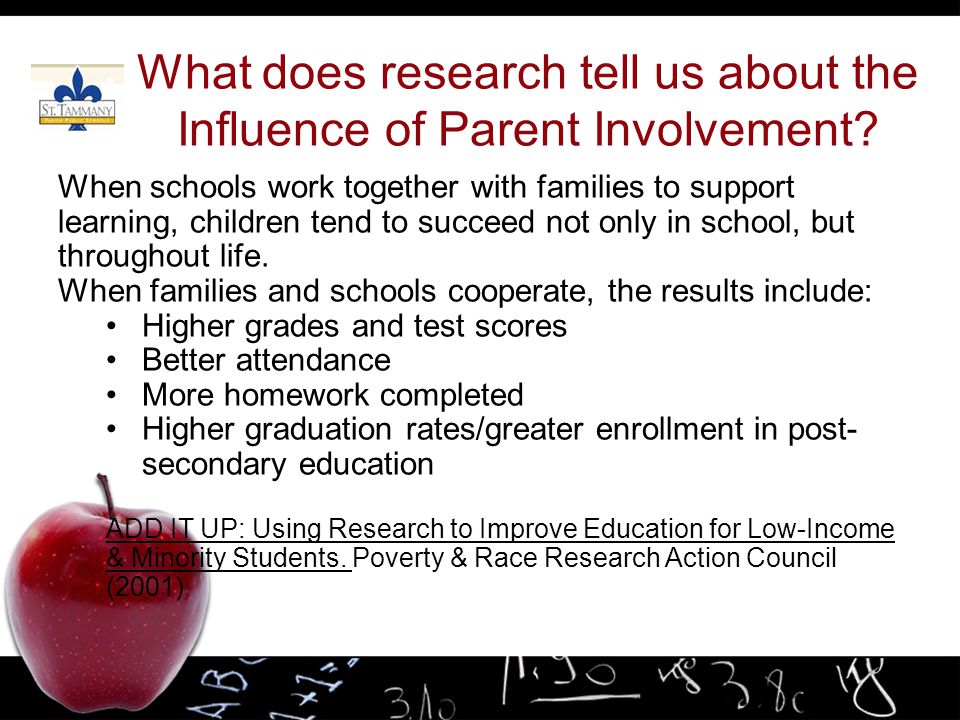 What does research tell us about the Influence of Parent Involvement