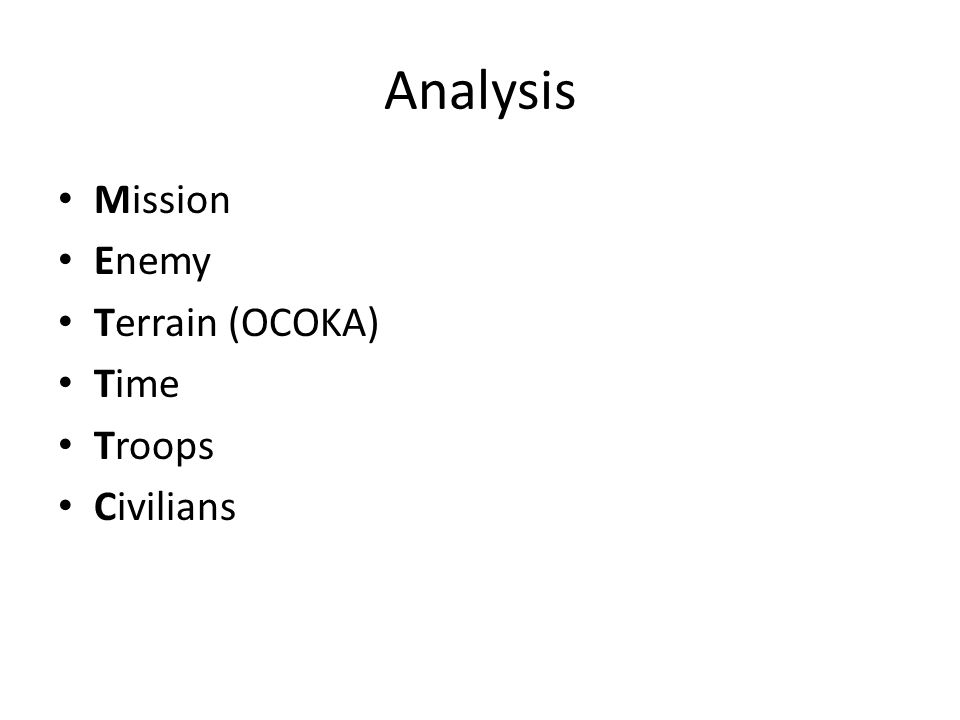 Analysis Mission Enemy Terrain (OCOKA) Time Troops Civilians