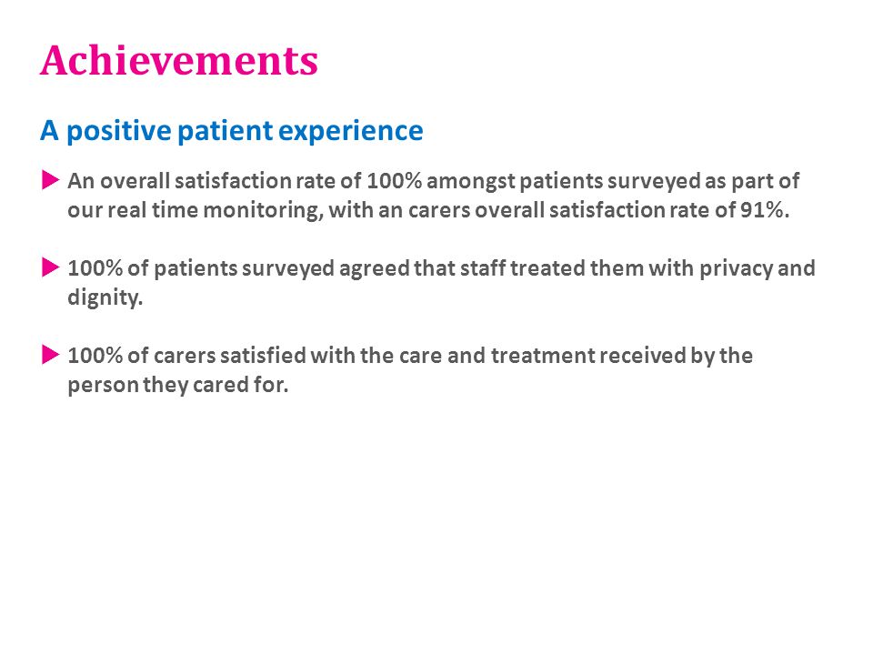 Achievements A positive patient experience