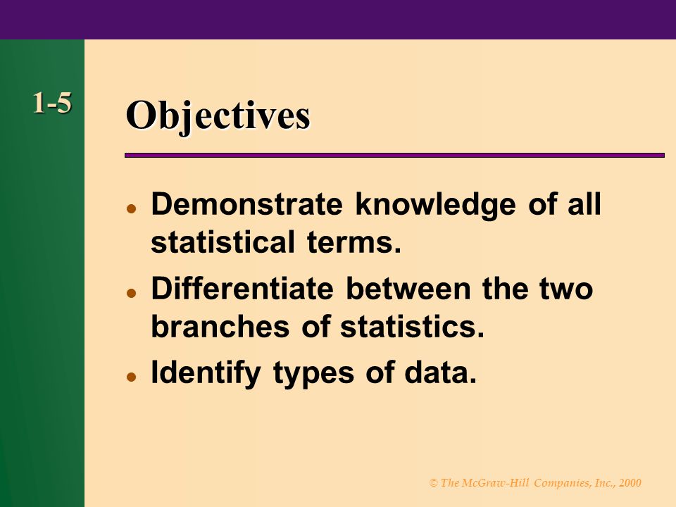 Objectives Demonstrate knowledge of all statistical terms.