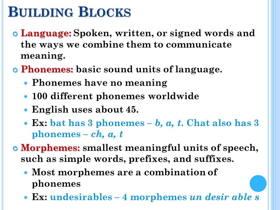 what are the building blocks of language