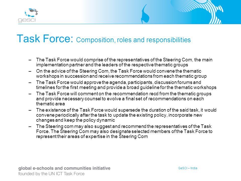 Task Force: Composition, roles and responsibilities
