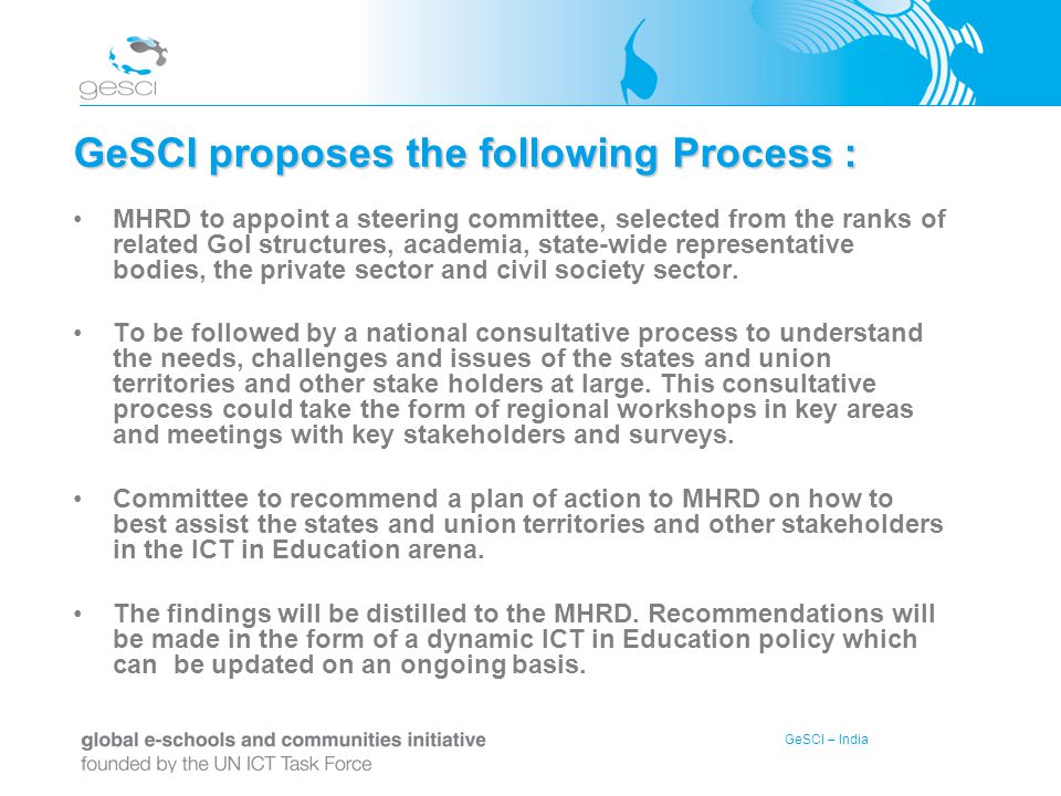 GeSCI proposes the following Process :
