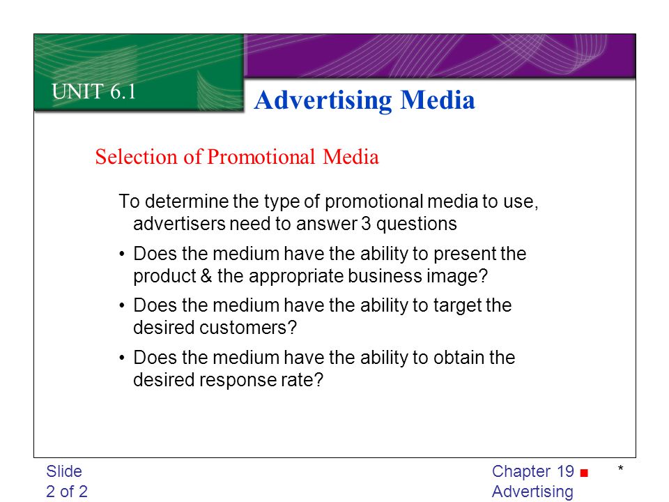 Advertising Media UNIT 6.1 Selection of Promotional Media