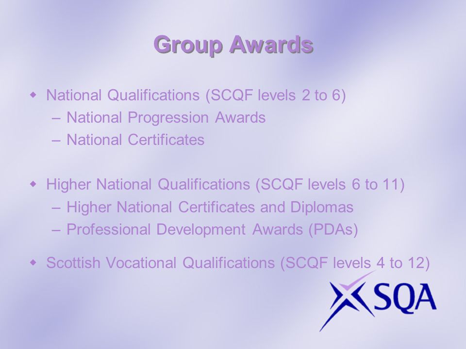 Group Awards National Qualifications (SCQF levels 2 to 6)
